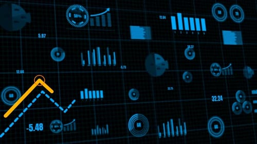 Futuristic Business Data Interface with Animated Graphs and Charts