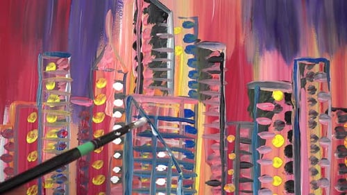 Abstract City Skyline Painting in Acrylics