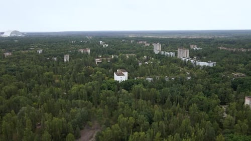Luftaufnahme der Sperrzone Tschernobyl Ukraine Zone mit hoher Radioaktivität