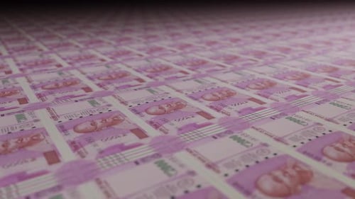 Indian Rupee Banknotes Printing Process Seamless Loop Animation
