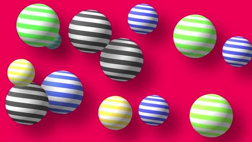 Abstract colorful background with flying or floating simple geometric forms. 3d sphere animation.