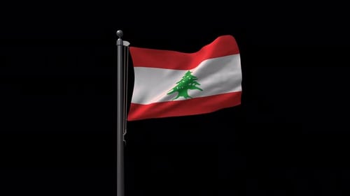 Realistic Waving Lebanon Flag on Flagpole