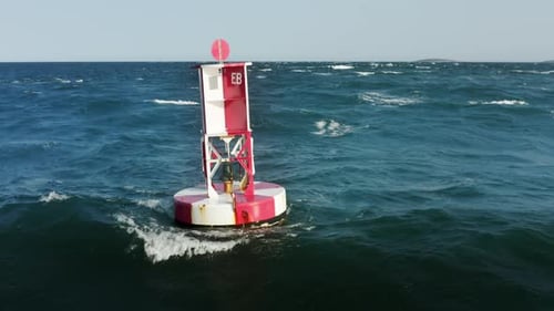 Nautical Background with Copy Space Aerial Seascape with White and Red Buoy