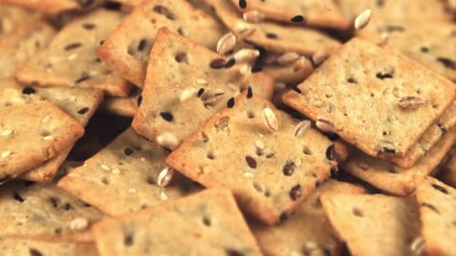 Crispy Seeded Crackers Pile in a Close Up View