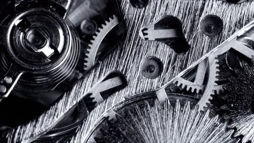 Black and White Vintage Close View of Watch Mechanism