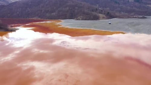 Aerial View of a Polluted Lake in Rural Area