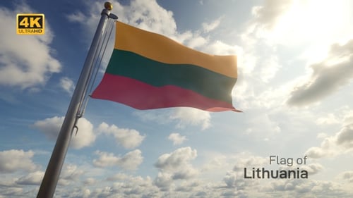 Realistic Lithuanian Flag Waving in Sunny Sky