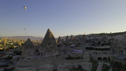 Aerial View of Village Among Unique Rock Formations