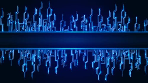 Glowing Blue Circuit Board Digital Technology Text Reveal Background