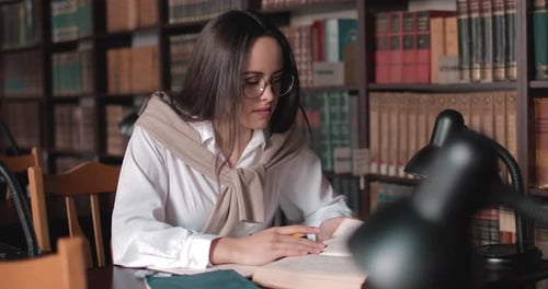Mädchen studiert in der Bibliothek