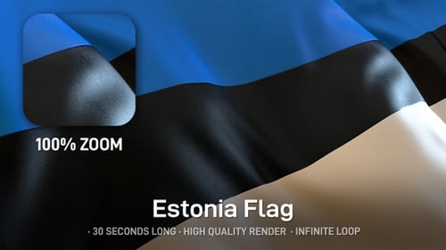 Estonian Flag Waving in Realistic Seamless Loop