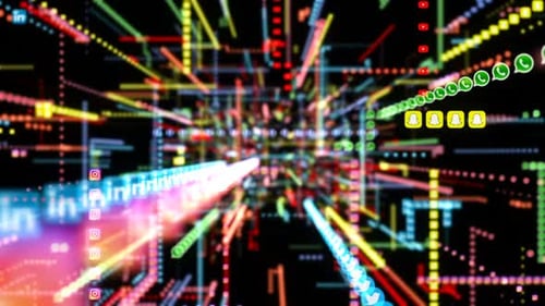 Digital Network of Social Media Icons Connecting Data Lines Background