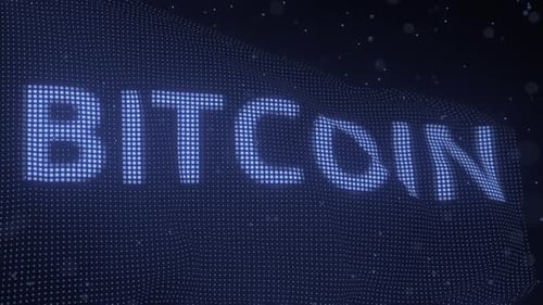 Waving Bitcoin Text on Digital Dot Display