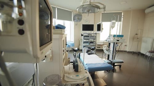 Clean Modern Hospital Operating Room Prepared For Surgery