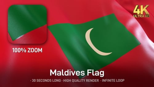 Realistic Waving Flag of Maldives on Red Background