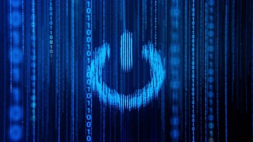 Futuristic Digital Power Button Forming with Binary Code