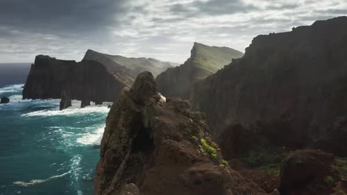 Aerial Footage of Peaceful and Tranquil Island Washed with Foamy Waves
