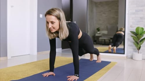 Woman Working Out at Home, Doing Climbers