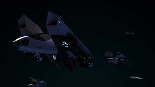 Futuristic Spaceship Fleet Orbiting Planet Earth
