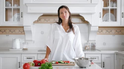 Woman Preparing Healthy Vegetables in Kitchen