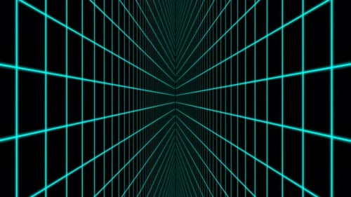 Futuristic Neon Blue Grid Tunnel Loop Animation