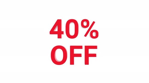 40 Percent Off Discount Text Motion Graphic Element Minimalistic Animation Red on White Background