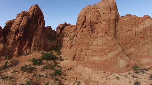 Right panning drone of red rock in Moab