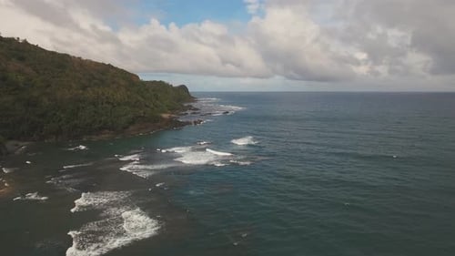 Seascape with Tropical Island Rocks and Waves