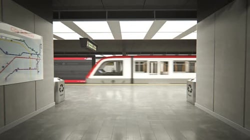 Empty Subway Train Arriving to platform in Underground Station. Transportation