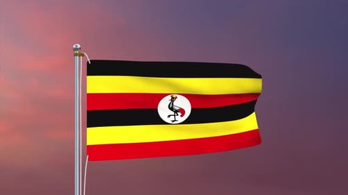 Uganda Flag Waving in the Wind with Sky Background