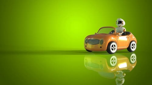 Cute 3D Robot Driving Cartoon Car Animation