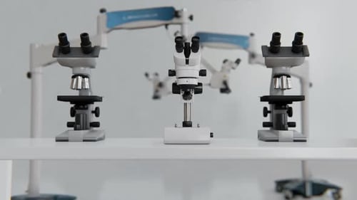 microscope in white lab