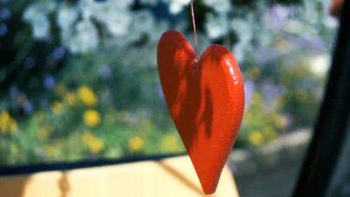 Red Heart Hanging Decoratively in a Garden