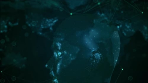 Futuristic Digital Head with Network Connections Background