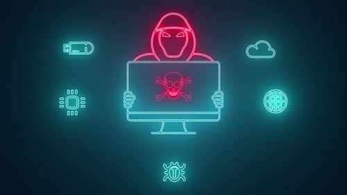 Hacker Attack Neon Line Art Cybersecurity Animation