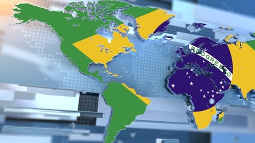 Brazil Flag Inside The Shape Of World Map Transition