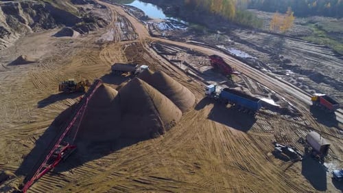 Aerial View of Sand Quarry with Heavy Equipment