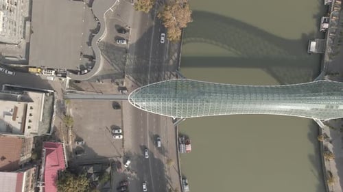 Aerial view of Tbilisi city central park and Bridge of Peace