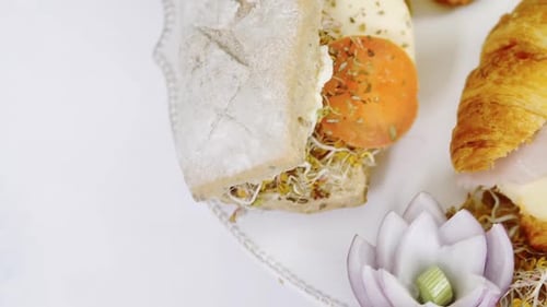 Healthy Lunch Food with Sandwich and Croissant