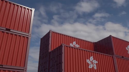 Hong Kong Flag Containers are Located at the Container Terminal