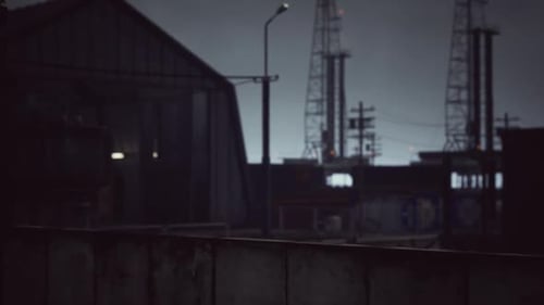 Industrial Zone in Dark Cloudy Weather