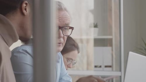 Senior Caucasian Professor Consulting Young Black Student in Office