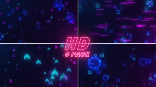 Abstract Neon Geometric Shapes and Digital Patterns Background
