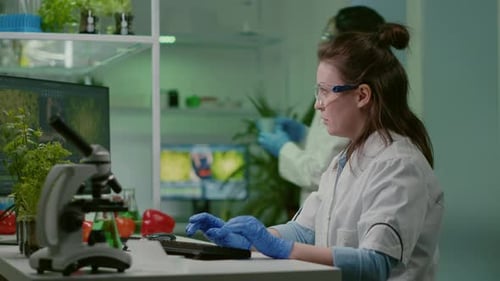 Female Scientist Working at Computer in Laboratory