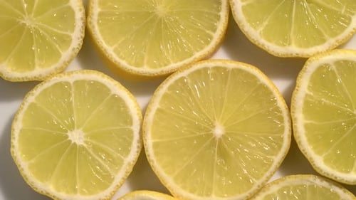 Zitronenscheiben Nahaufnahme, Makro-Food-Sommer-Hintergrund, Früchte von oben. Rotieren
