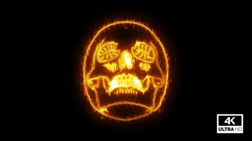 Glowing Neon Fire Skull Outline for Halloween