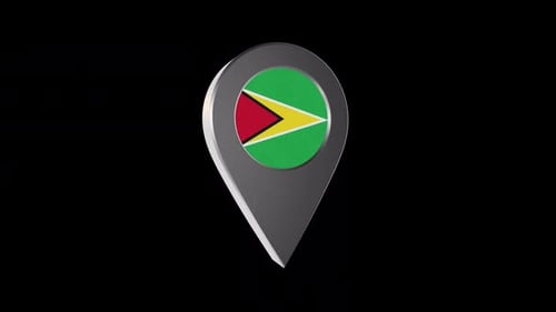 Pointeur de navigation de carte d'animation 3D avec drapeau de la Guyane avec canal alpha - 2K