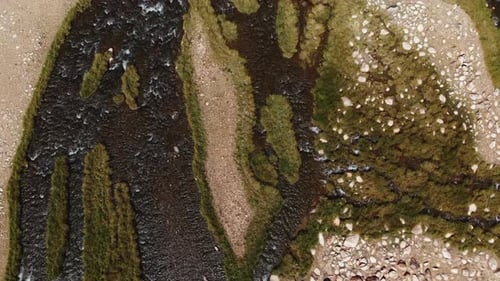 Top Aerial View of a Nearly Dry River Crossing Desert in Tajikistan