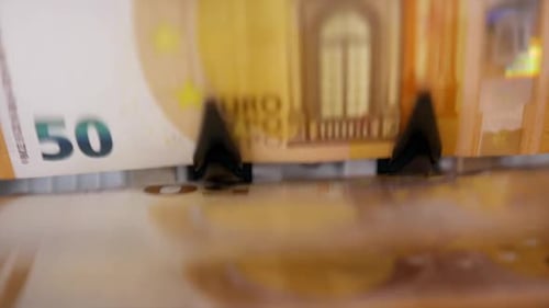 Machine for counting money. Euros banknotes. Finance concept. Mechanism for bank financial operation