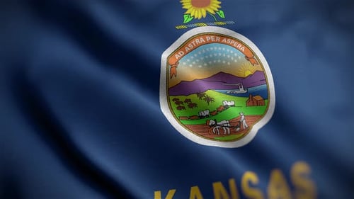 Textured Waving Kansas State Flag with Official Seal
